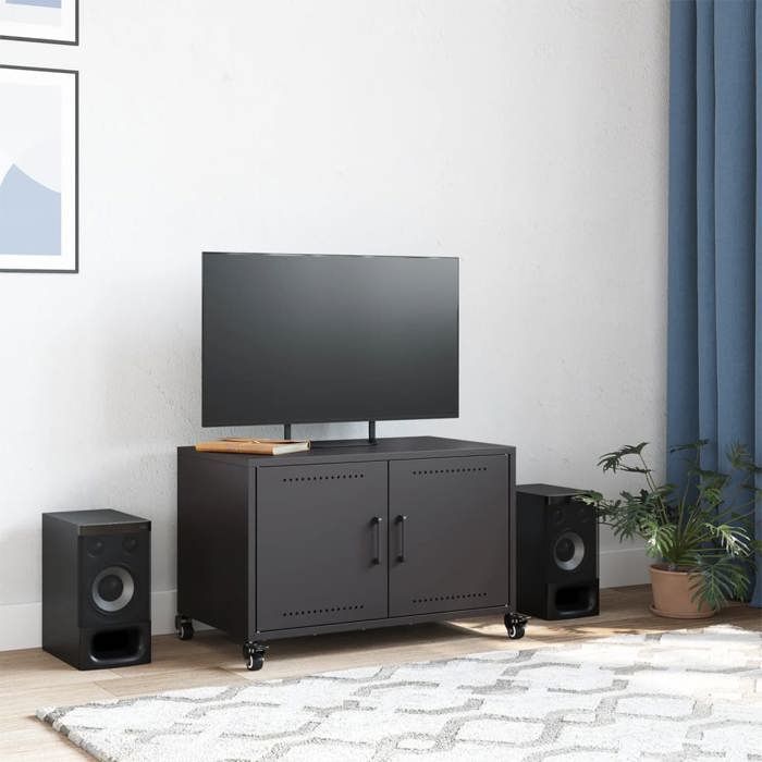 VidaXL Meuble TV, Armoire de Télévision avec Portes, Support Télé avec Rangement Salon Salle de Séjour Intérieur, Noir 846638
