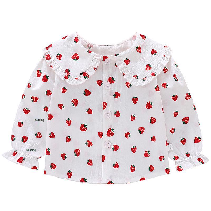 Children's Long Sleeve Cotton Lace Lapel Shirt - Spring/Autumn Korean Style for Girls