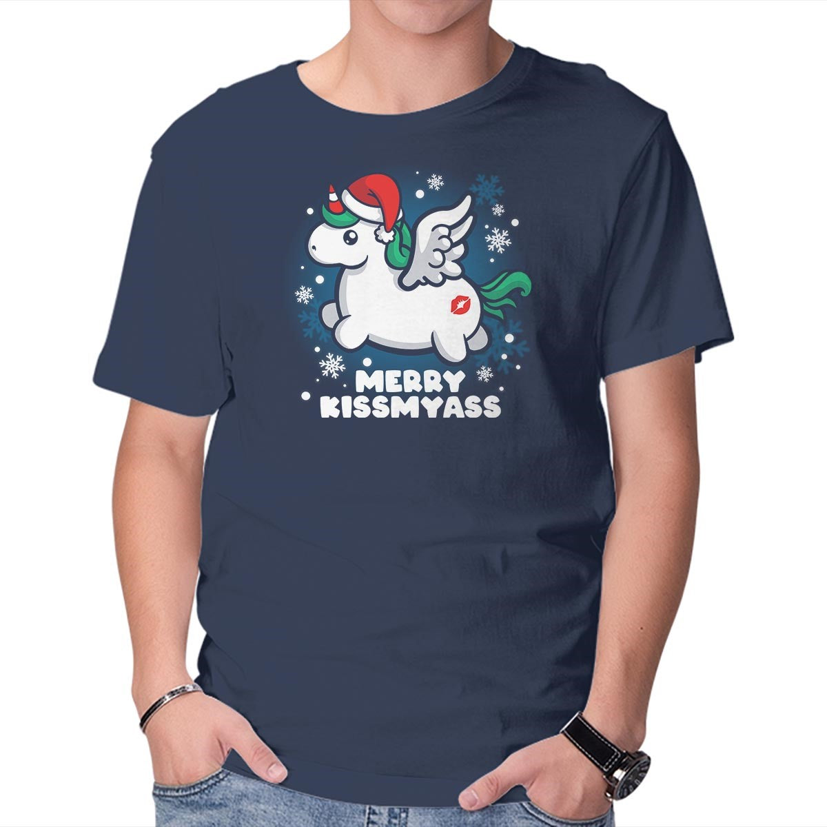 Унисекс Футболка с круглым вырезом Merry Kiss My Ass Графика Короткий рукав Повседневная футболка M