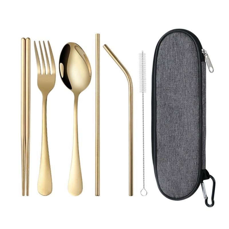 652F Lightweight Camping Cutlery Set Stainless Steel Fork Spoon Chopsticks Reusable Outdoor Flatware Dishwasher Safe