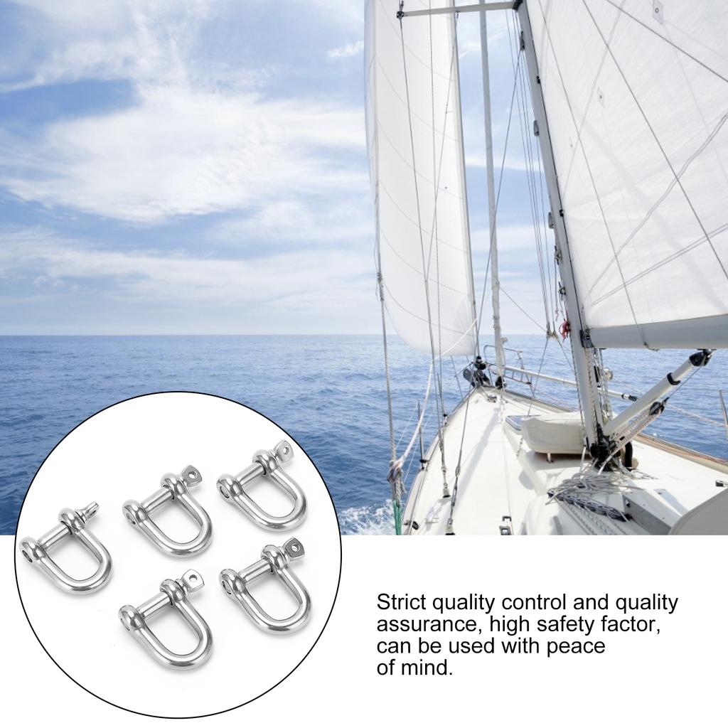 5PCS D Shackle with Screw Pin Stainless Steel 304 Heavy Duty for Chains Wirerope Lifting