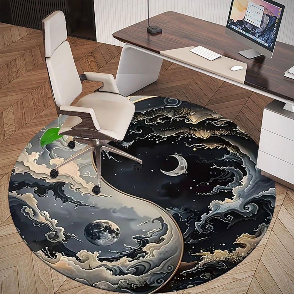 Yin Yang Moon Phase Wall Art DecorRound Non-Slip Chair Mat Chair Carpet for Office Rugs for Office Decor Gift For Valentine's Day Mother's Day Hallowe