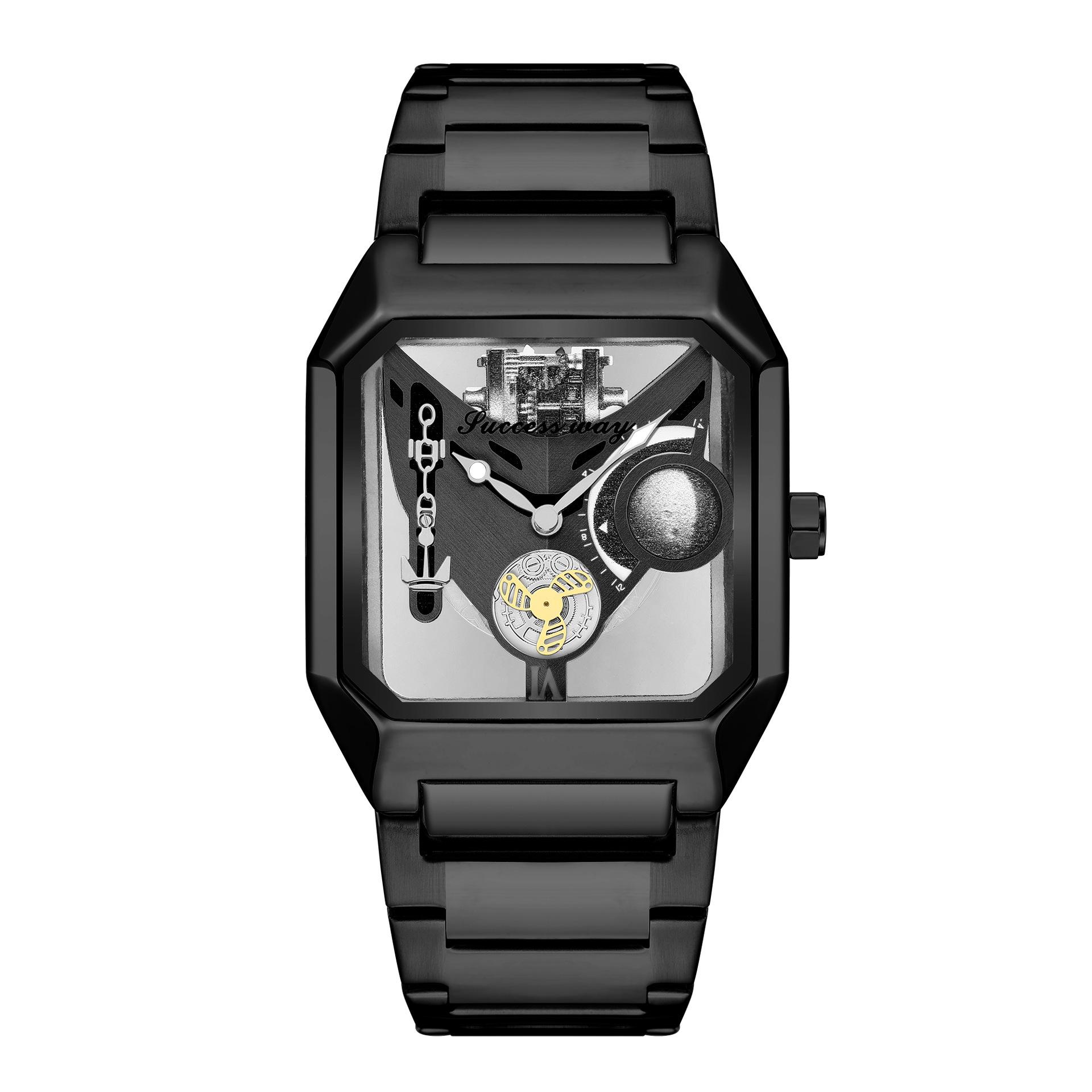 

Мужские Модные Прозрачные Механические Часы с Двусторонним Механизмом - Водонепроницаемые, Люминесцентные Кварцевые, Не Автоматические