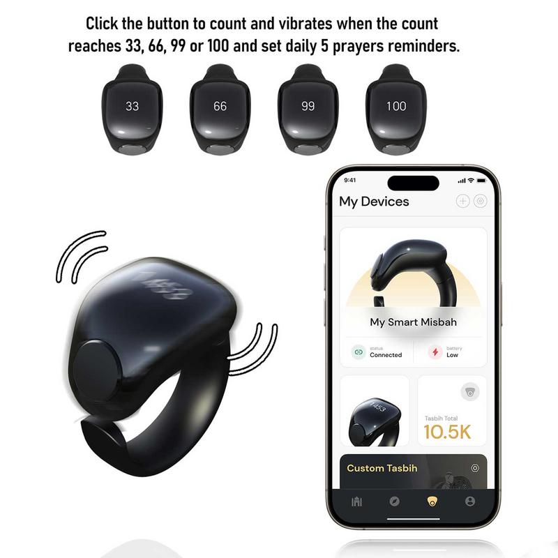 iTasbih Muslim Gift Smart Electronic Counter Digital Azan Alarm Clock Tasbeeh Tasbih Zikr Ring