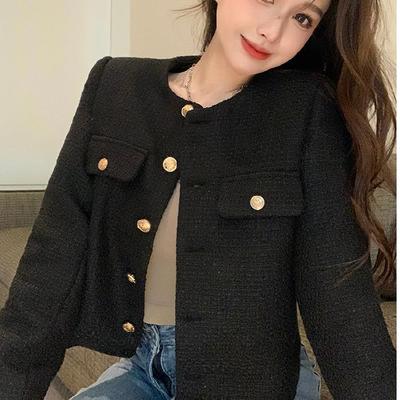 Lente en herfst Koreaanse jassen Damesjas Franse wollen tweedjas Mode High-end gouden knopen Korte slanke temperament jassen
