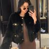 Women Autumn Winter Short Faux Fur Coat Ladies Round Neck Long Sleeves Jacket Comfortable Thickening Plush Outwear