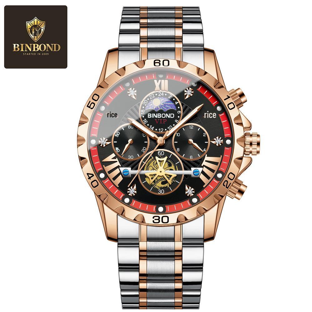 Binbang BINBOND Men's Luminous Waterproof Quartz Flywheel Watch - Genuine Business and Student Style, High-End Design.