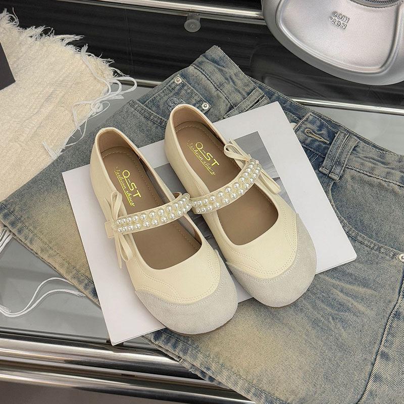 

Spring and summer new bag head bow pearl thick sole outer wear inner height increasing single shoes 40 бежевый
