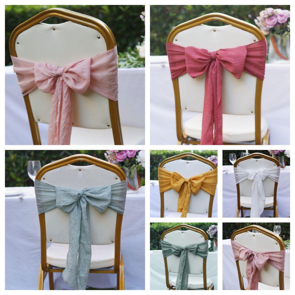 2Pcs Rustic Chair Sashes Cheesecloth Tulle Chair Cover Chair Decorative Bows Wedding Decoration