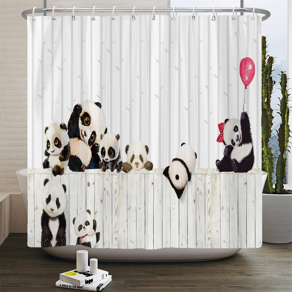 

Funny Panda Shower Curtain Cute Pattern Waterproof Polyester Bathroom Curtain Baby Room Decor Bathtub Curtain Textured With Hook W90xH180cm