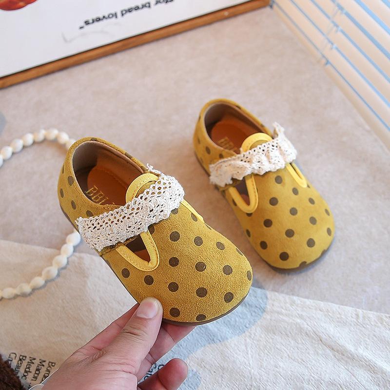Girls' leather shoes 2025 autumn new polka dot baby princess shoes soft sole light Velcro little girl leather shoes tide