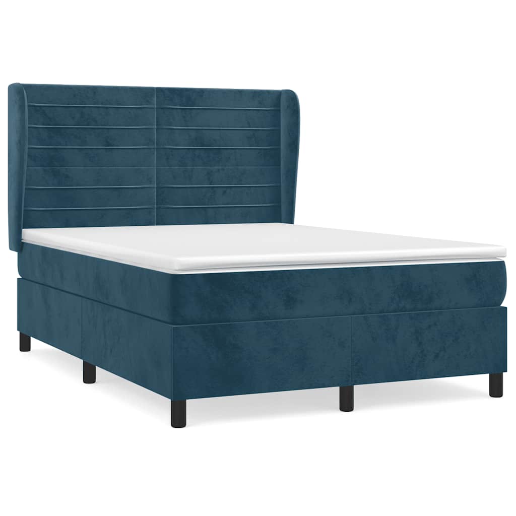 Box Spring Bed with Mattress Dark Blue 140 x 190 cm Velvet