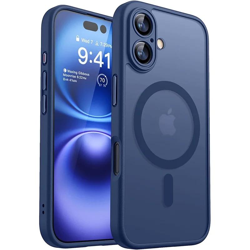 Magsafe Magnetic Armor Shockproof Case For iPhone 17 Air 16 15 14 13 Pro Max For Wireless Charge Matte Translucent Cover