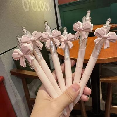 10pcs Set Bow Knot Design Gel Pen Pink Sign Pen Cute Ballpoint Pen Student Stationery