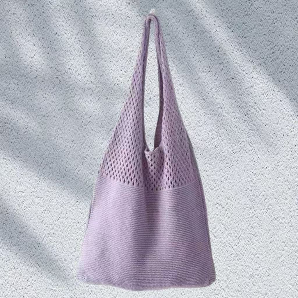 Vintage wool woven shoulder bag bag large capacity beach bag shopping bag women's knitted tote bag portable