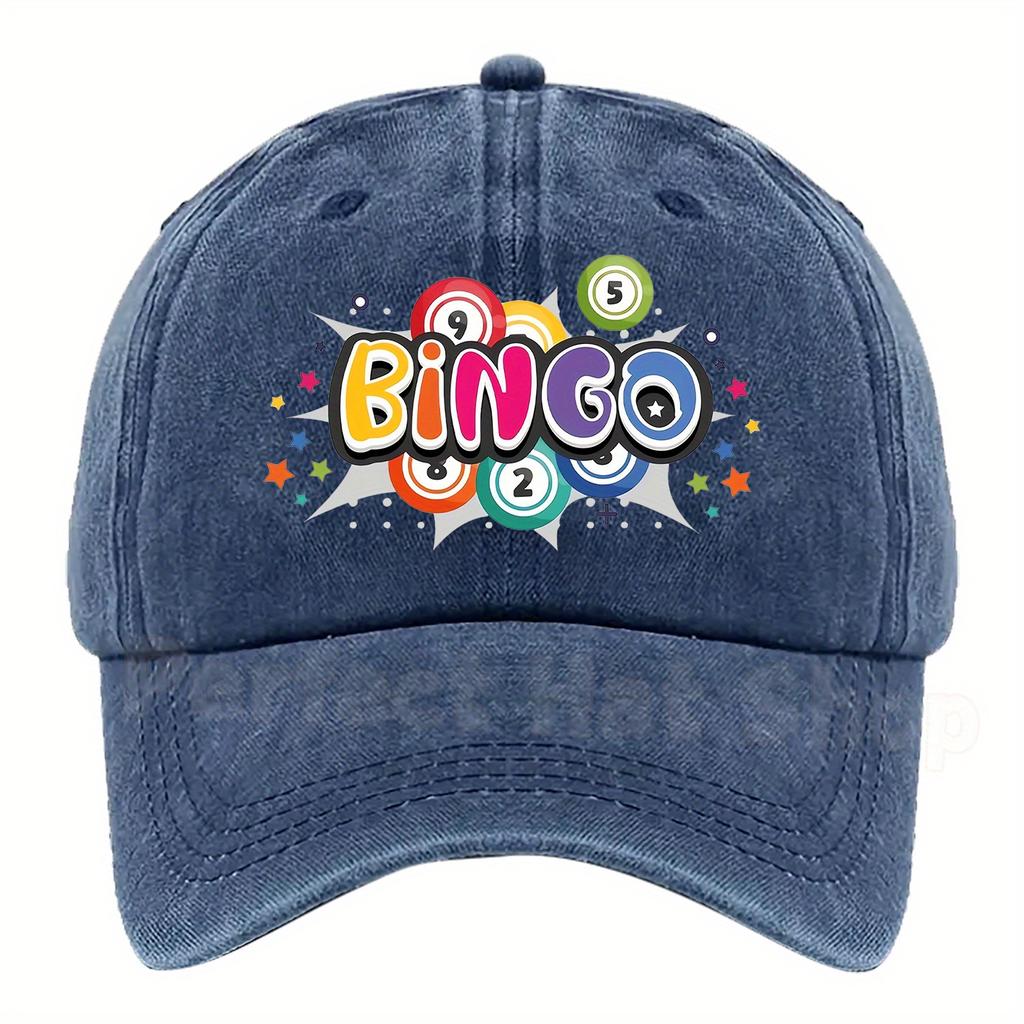 A Vibrant and Lively BINGO Pattern Printed Baseball Cap Available in Multiple Colors with Adjustable Sizing