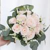 Handmade Silk Roses Bridal Bridesmaid Wedding Bouquet Pastoral Style Eucalyptus Leaves Artificial Natural Holding Flowers Party