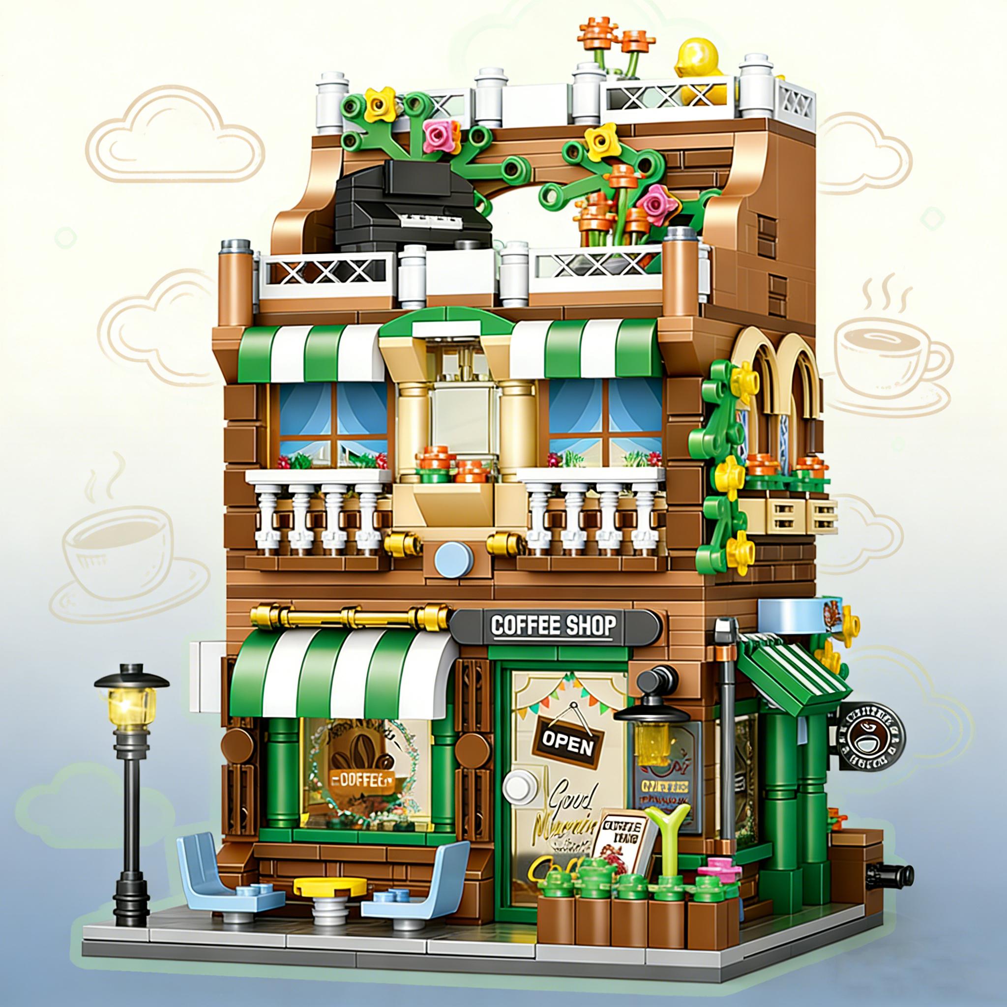 City-Area Assembly Design High-Standard Building-Set First-Class Assembly-Bricks High-Standard Street View High-Standard Cafe Building-Set-Set