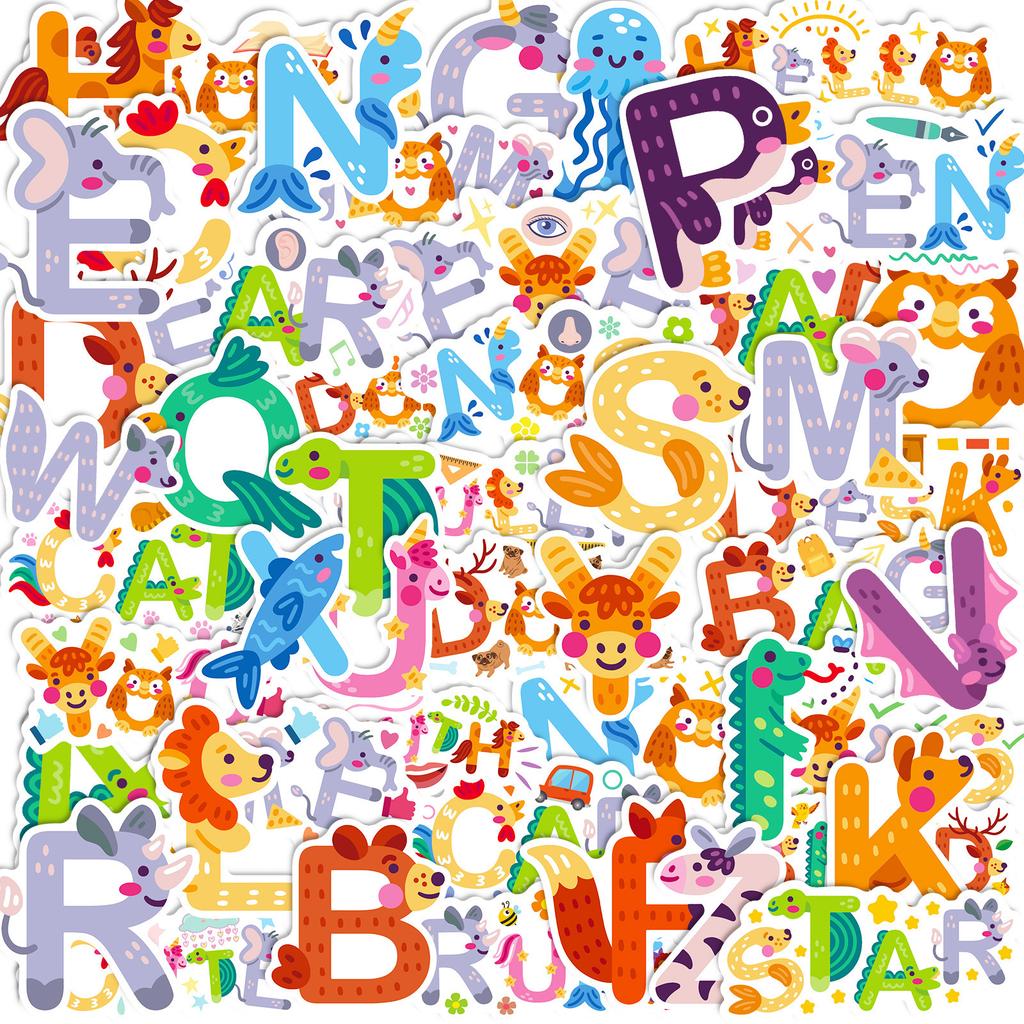 50 Numbers Alphabet Animal Stickers Children'S Puzzle Stickers Cute English Alphabet Enlightenment Graffiti
