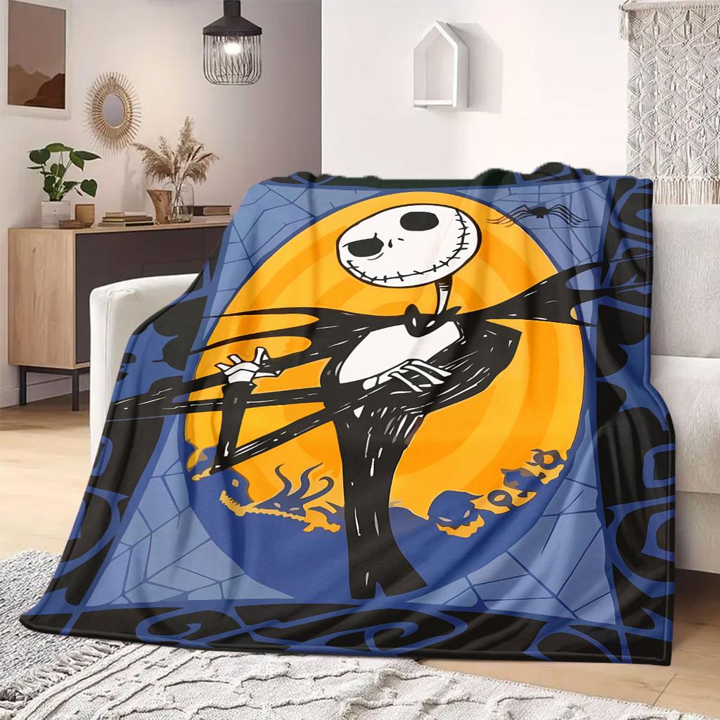 Jack Sally Print Cartoon Flannel Blanket for Travel Picnics Bedrooms Sofas Beds Chairs Home Decor Unique Design Various Sizes