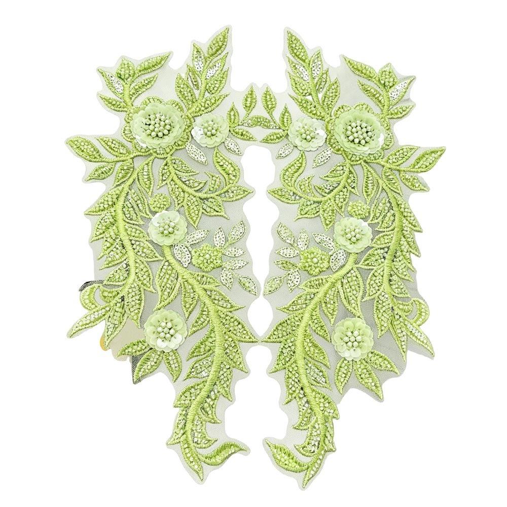 Multi-color Handmade Beads Lace Embroidery Flower Mirrored Flowers Wedding Dress Fabric Floral Design Mesh Lace
