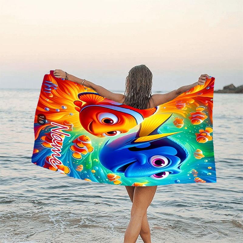 1pc Nemo1 Beach Towel with Custom Name, Beach/Swimming/Bath/Picnic/Camping Towel, Suitable for Seaside Beaches