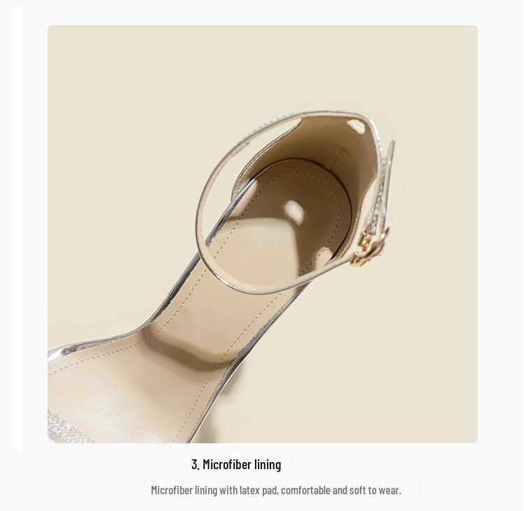 Damen Schwarze Strass Stiletto Sandalen - Frühling/Sommer 2025 Mode