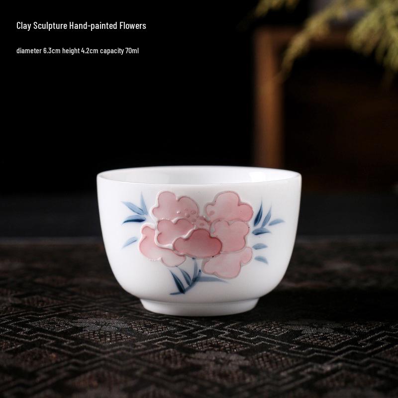 Lamb Fat Jade Hand-Painted Ceramic Gongfu Tea Set with Gaiwan, Tasting, and Host Cups