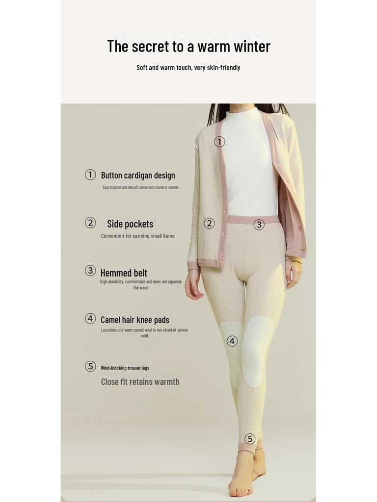 Kardigan damski pluszowy termiczny z naszywką z sierści wielbłądziej na jesień/zimę - wiek średni do starszego