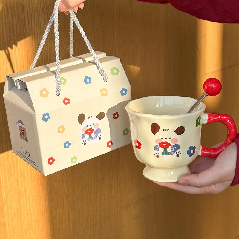 Birthday Gift for Girls, Cute Polka Dot Pacha Dog Goblet, High-value Ceramic Mug, Gift Box