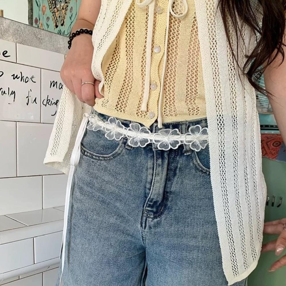 Y2K Lace Waistband Long Dress Jeans Belt Ins Flower Waist Belt  Streetwear