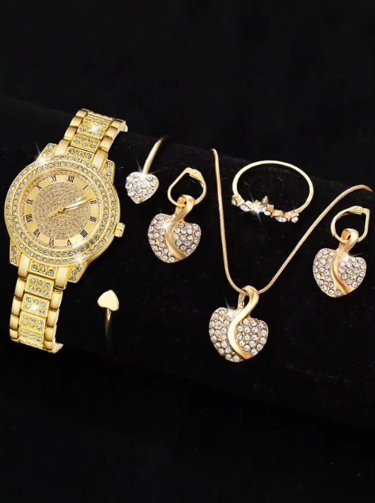 Trendy Roman Numerals Luxury Diamond-Encrusted Cuban Bracelet With Women'S Watch, Fashionable Hip-Hop Steel Watch