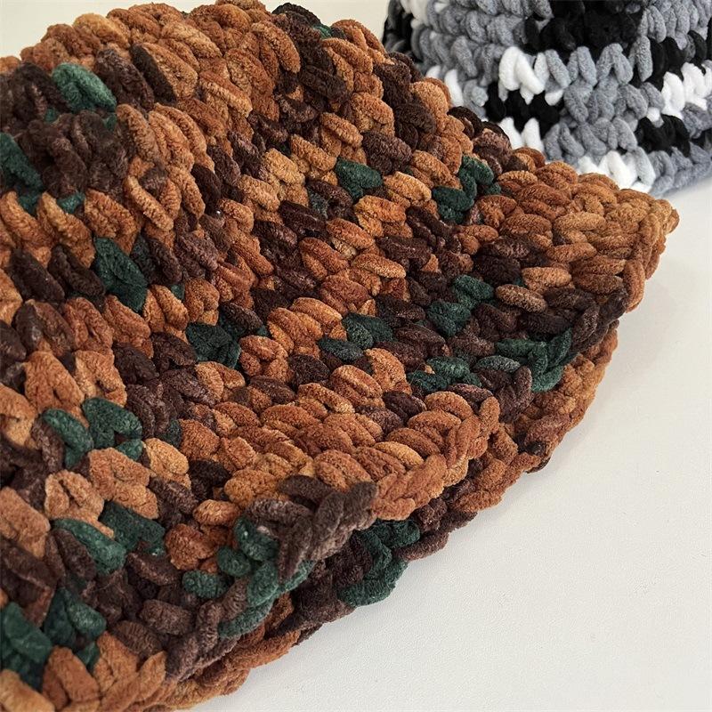 Mixed Color Rough Knitted Hat Women's Autumn and Winter Warm Niche Color Matching Bucket Hat