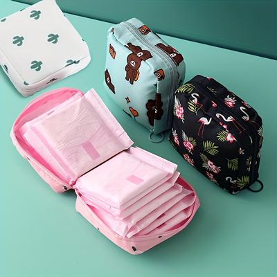 Lindo Bolso de Almacenamiento de Toallas Sanitarias de Dibujos Animados para Viajes y Organización de Maquillaje