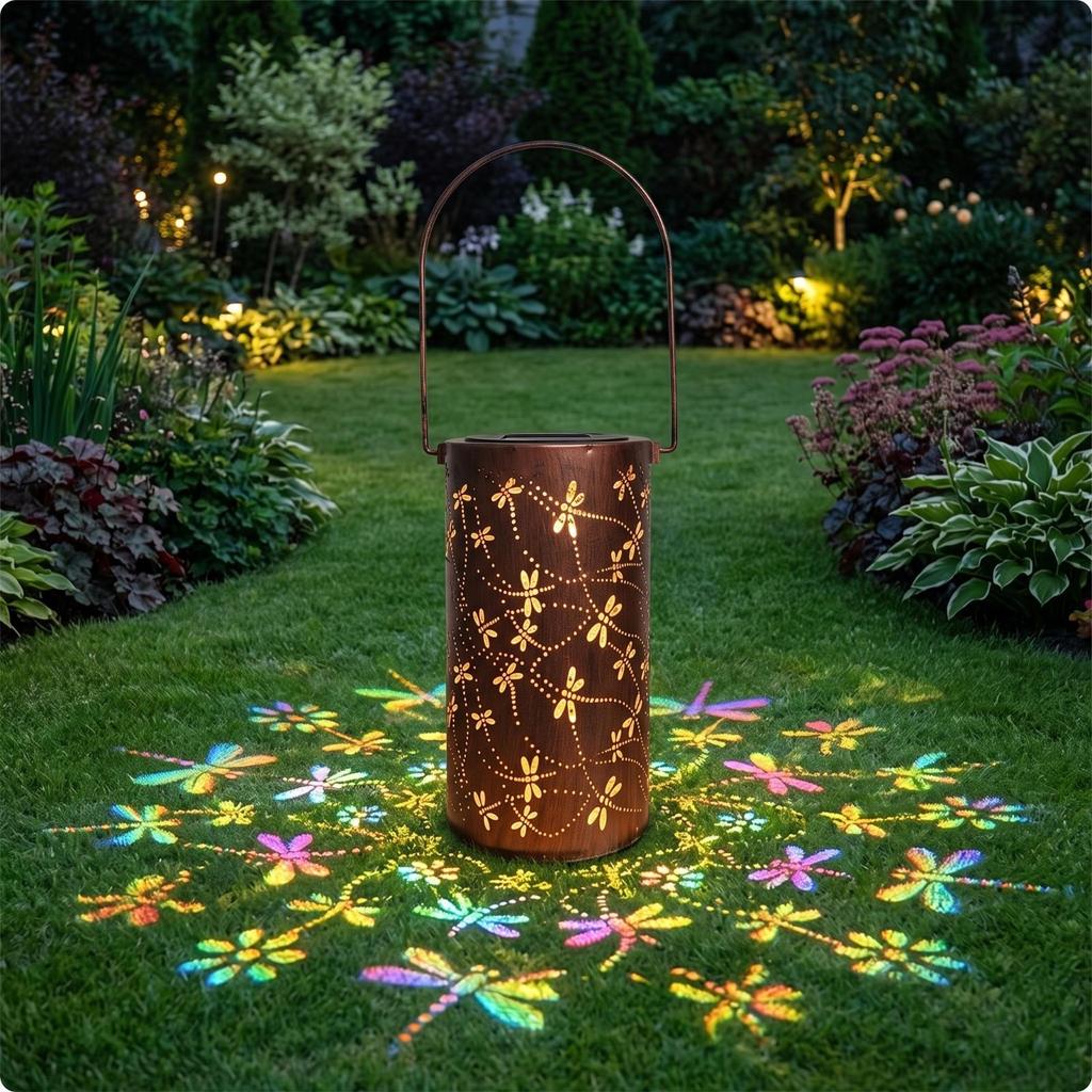 Solar Lantern with Delicate Wing Cutout Decorative SunPowered Light Multicolored