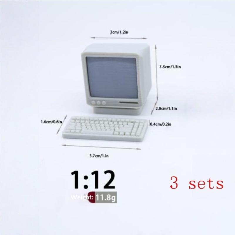 1/3 Sets 1:12/1:18 Dollhouse Mini Retro Desktop Computer Model Toys Miniature Home Scene Ornament Doll House Accessories