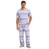 Men's Short Sleeve Pajama Set with Long Pants, Button Crotch, Elastic Waist Drawstring - Comfortable Sleepwear