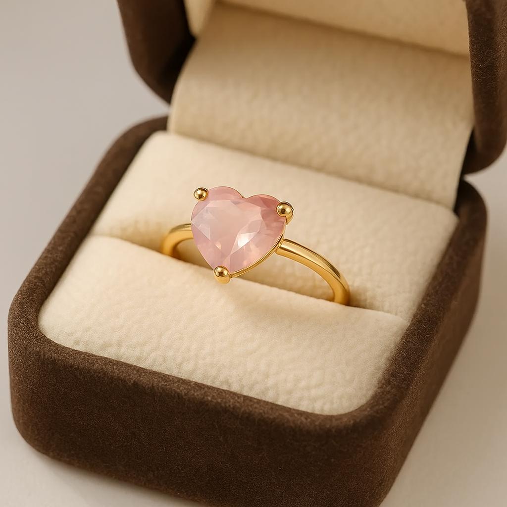 Heart Rose Quartz Gold Plated Ring for Women – Romantic Love Jewelry