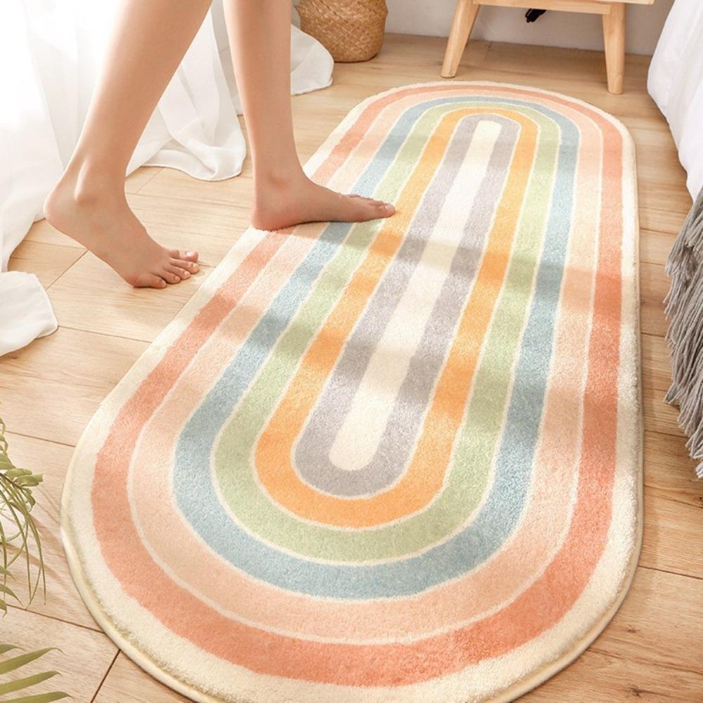 Plush Cartoon Pattern Bedside Carpet Long Strip Doormat Living Room Floor Mat  Children's Room