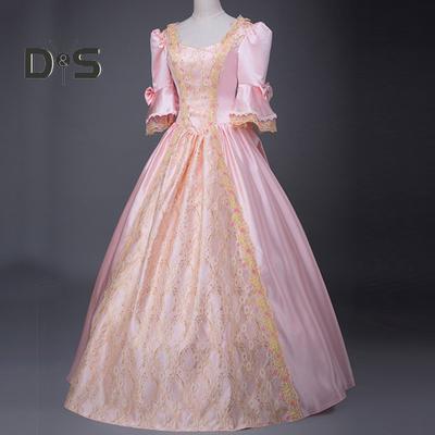 Women Performance Dress Stage Show Retro Royal Style Lace Bow Decor Bell Sleeve Patchwork A-line Hallowen Party Carnival Evening Dress Ball Gown