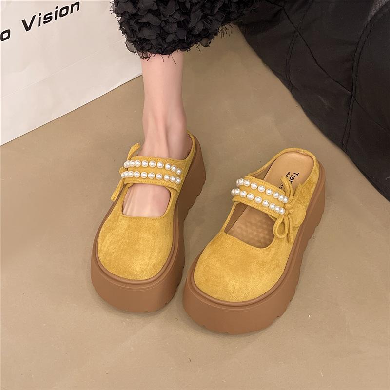 

Милый бант жемчужная сумка голова полушлепанцы женские летние модные туфли Мэри Джейн прохладные шлепанцы 40 жёлтый