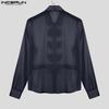 INCERUN Men Long Sleeve Bow Knot Mesh Sheer Hollow Out Party T-shirts Tops