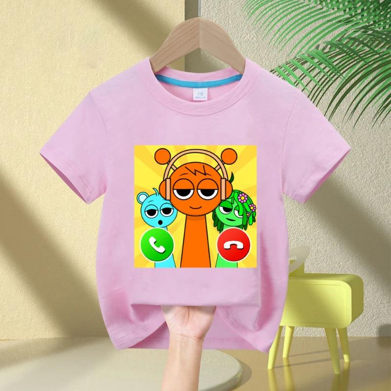 2026 Summer Short-sleeved Sprunki Cute Fashion Top Boys Girls Comfortable Round Neck Pure Cotton T-shirt Children's Sprunki Gift
