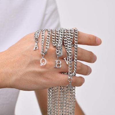 Men's Stainless Steel Hexagonal Letter Necklace - 26 English Alphabet Pendants with Chain