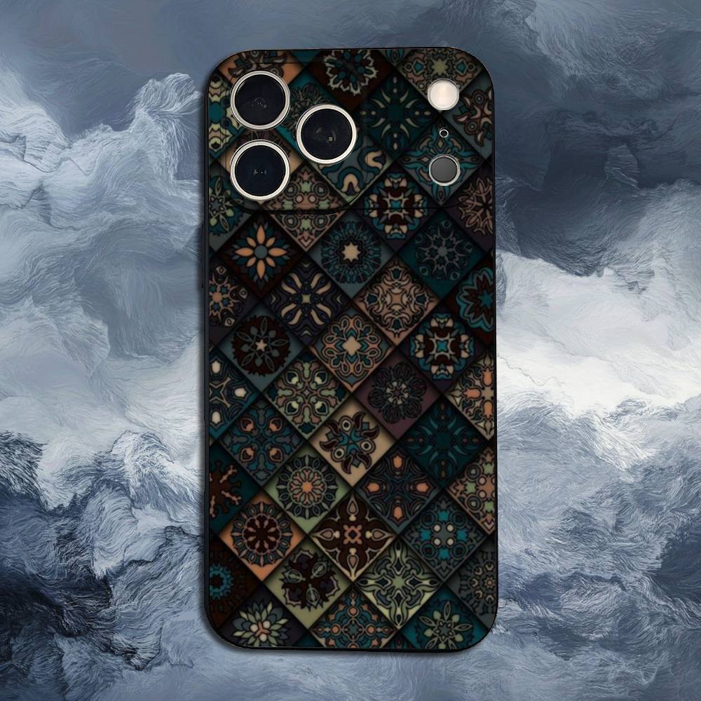 Buntes Muster Mandala Hülle Für iPhone 12,14,15,16,17,13,11,X,Mini,Plus,Pro Max,8,7,XR,SE,XS,Weiches Silikon Schwarz