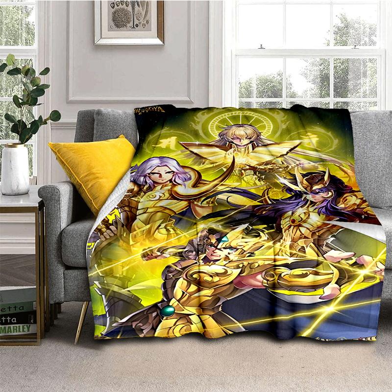 Cartoon Anime Saint-Seiya Glod Throws Blanket Kids Super Soft Blankt for Sofa Travel Couch Picnic Flannel Blanket Birthday Gift