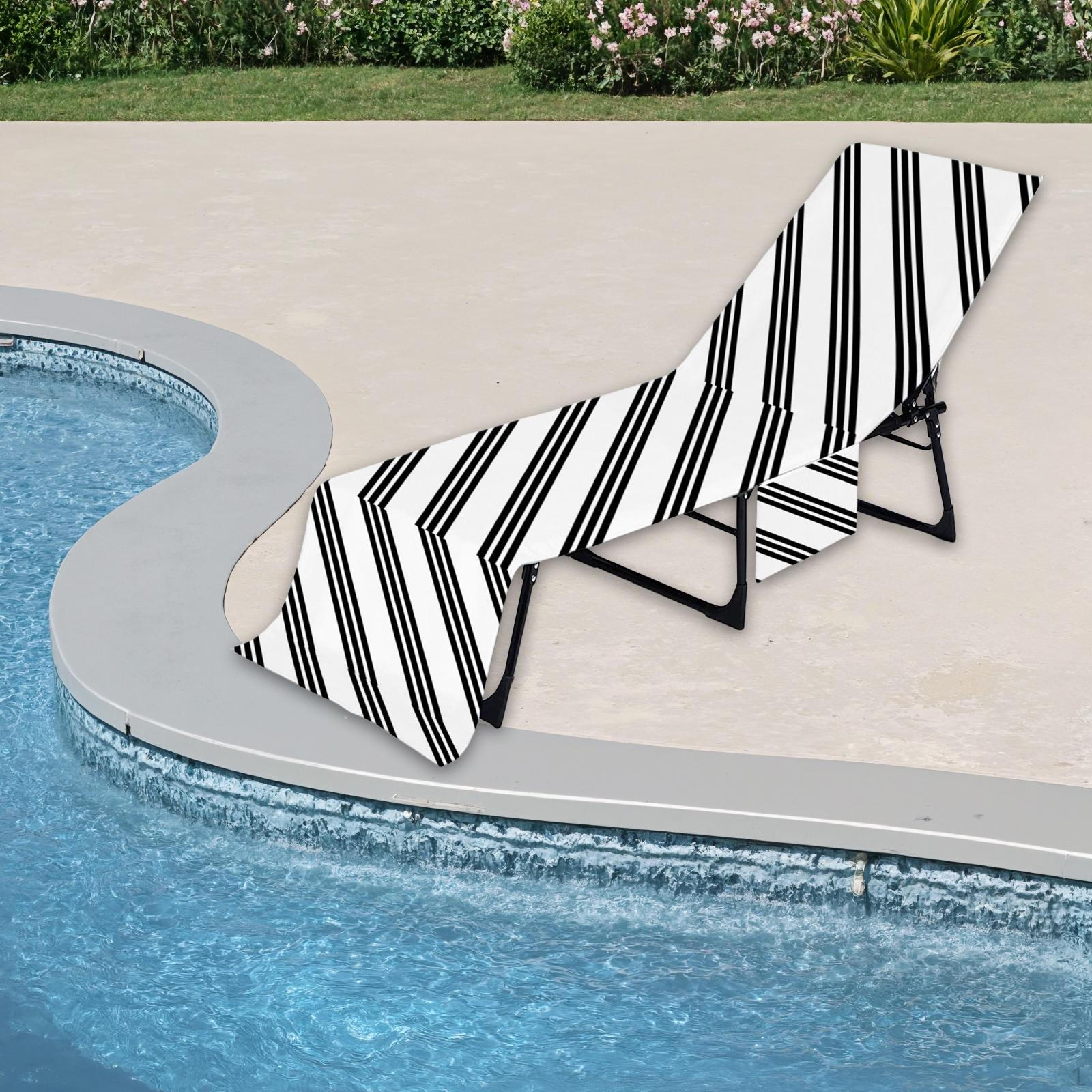

Чехол для пляжного кресла в полоску, шезлонг с карманом для аквапарка, принятия солнечных ванн, отеля, отдыха Black