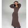 LYRIA Elegant Knitted Sweater Maxi Dress Outfits for Women Flare Sleeve Sexy Backless Dresses Edible Tree Fungus Clothes