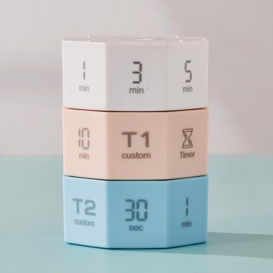 Mini Digital Timer Portable Octagon Touch Control LED Display Flipping Gravity Sensor Rechargeable Time Management Countdown Cooking