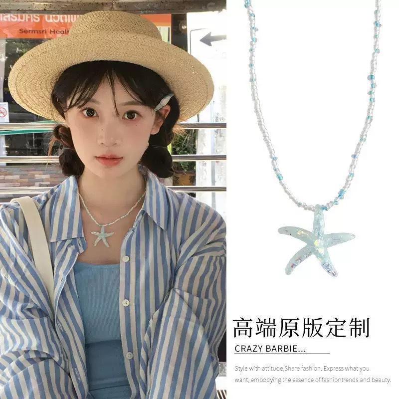 Ethnic style dopamine color beaded necklace women s seaside vacation wind collarbone chain niche high-end neck chain accessories